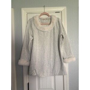 Soft Surroundings Tunic Womens Large Gray Apres Ski Top Fur Trim Winter NWT $110